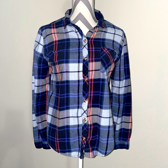 Urban Outfitters BDG | Grey Blue Red Purple Plaid Flannel Shirt Womens Medium - Picture 1 of 8
